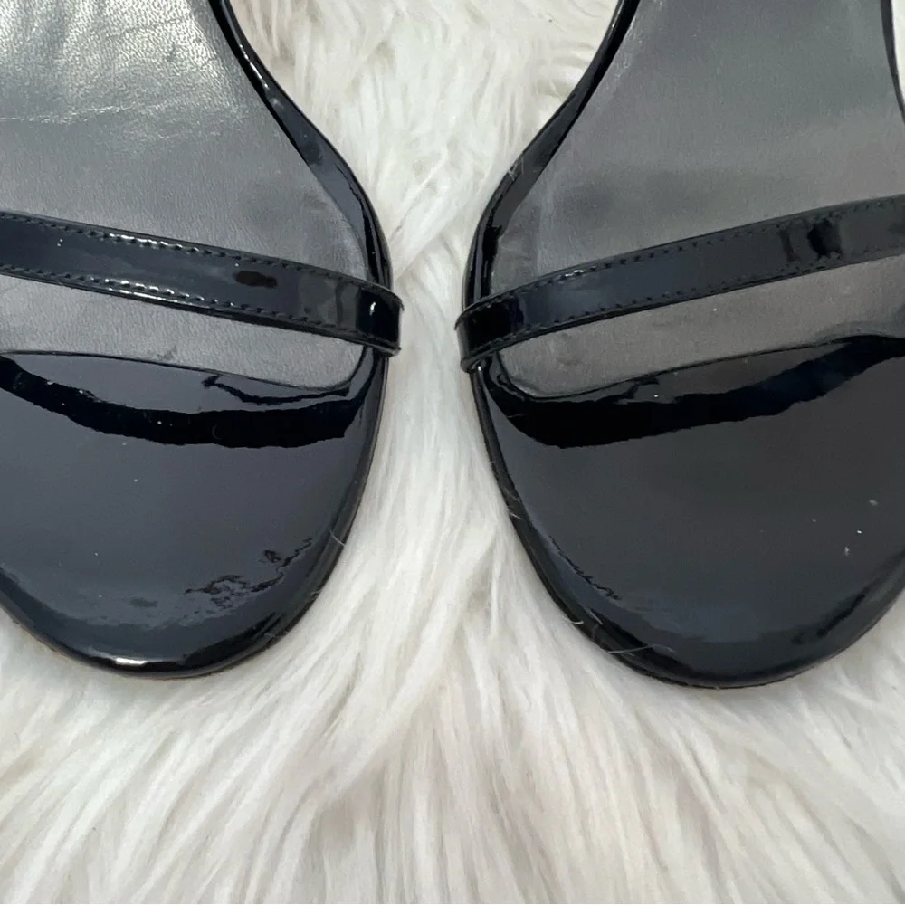 Stuart Weitzman Nudistsong Glossy Black Leather Sleek Chic High Heels Size 8.5